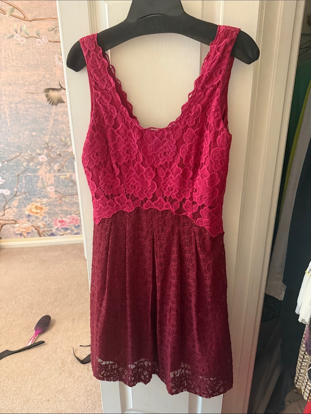 Anthropologie Lace Chemise in Fuchsia and Wine